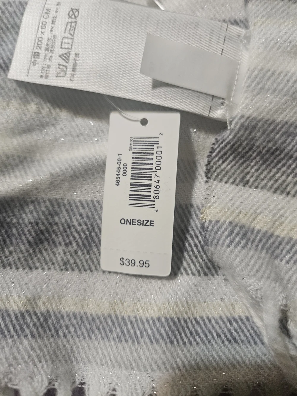 GAP White Gray & Silver Striped Fringe Wrap Scarf